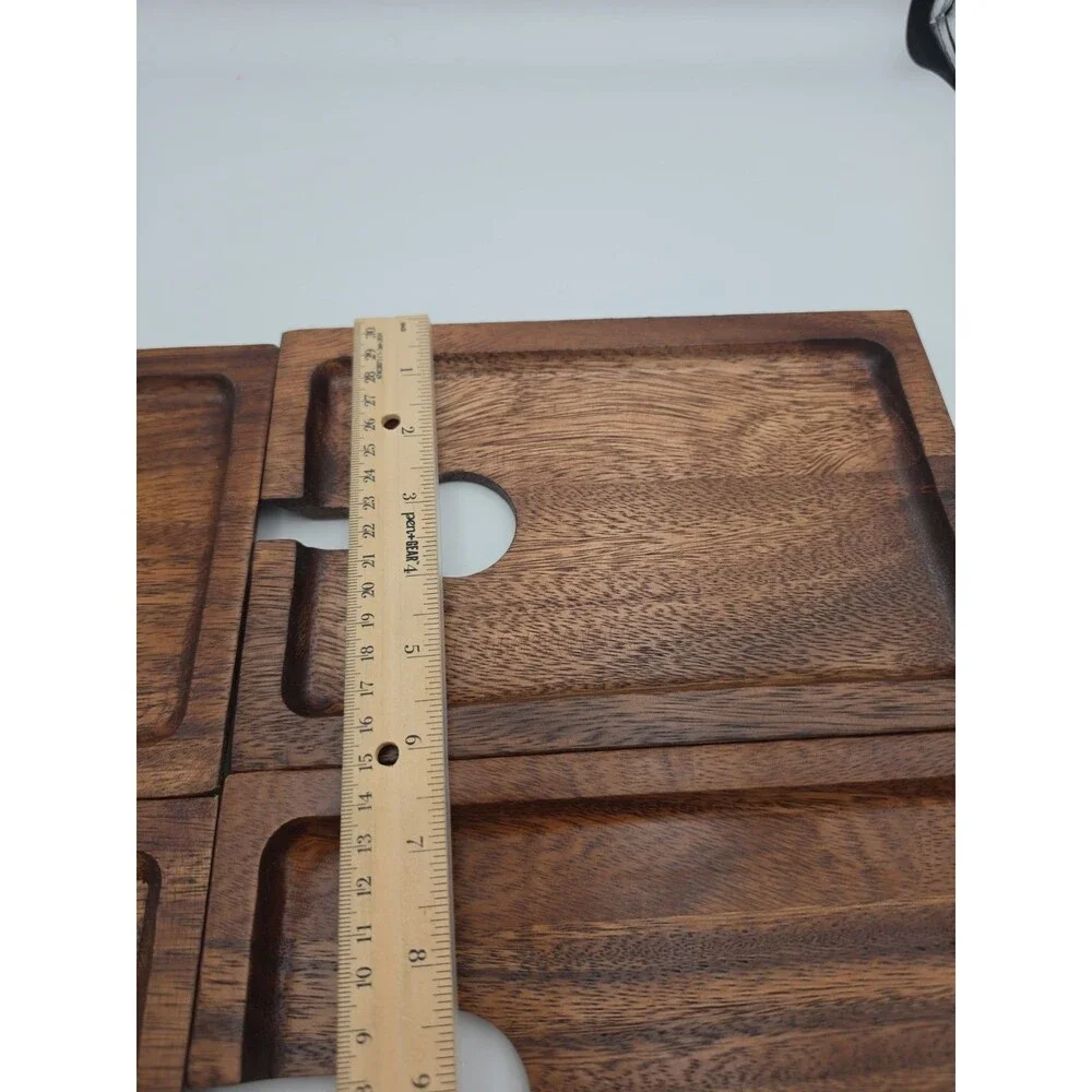 RedEnvelope Wood Wine Appetizer Plates Set of 4 Cocktail Glass Holder Trays